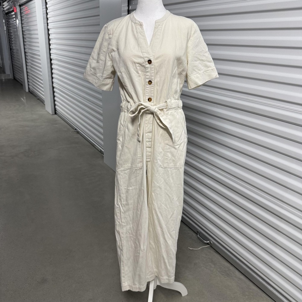 ABLE Jumpsuit Womens Small Utility Short Sleeve Ivory Button Belted Pockets